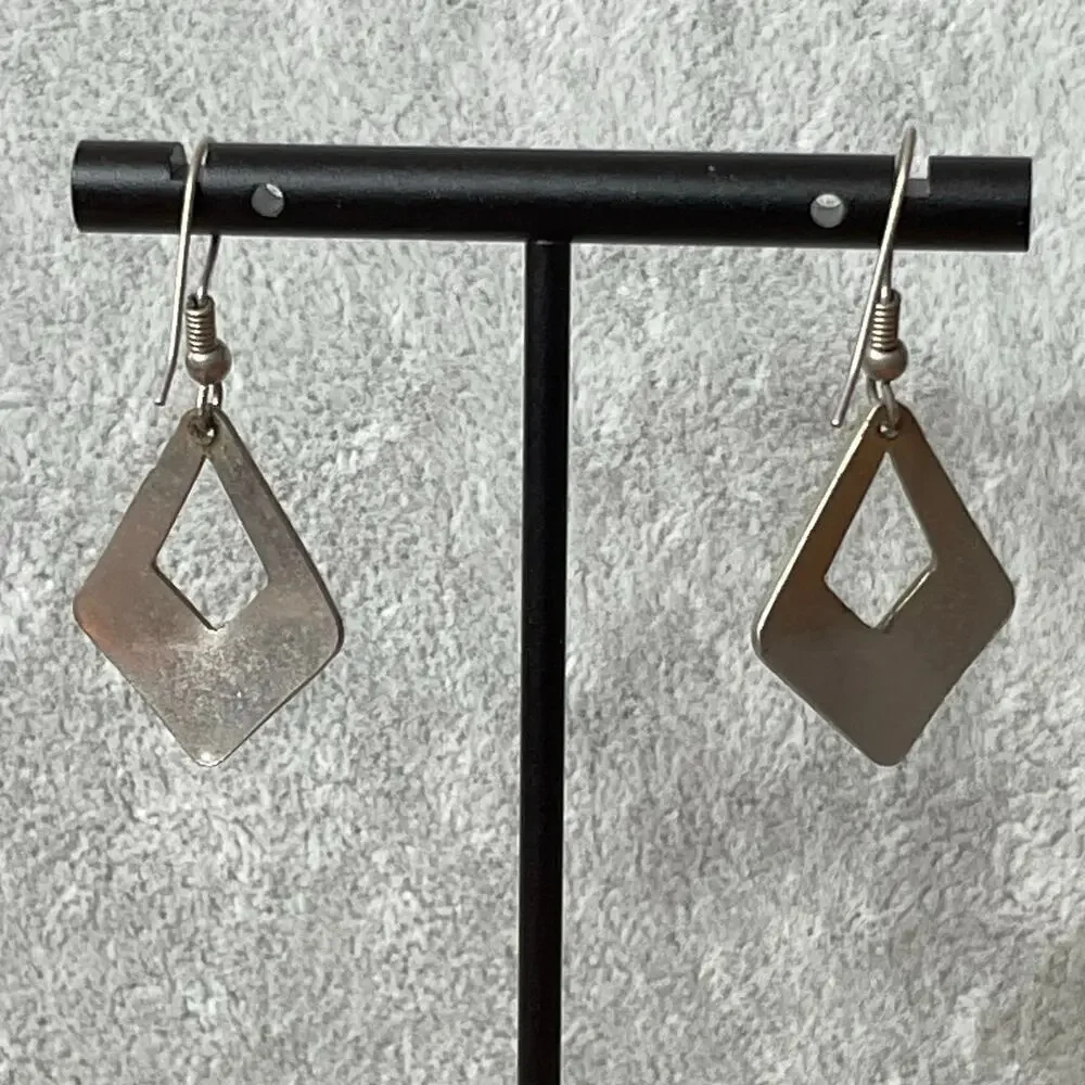 Vintage drop earrings orange peach flower diamond cloisonné